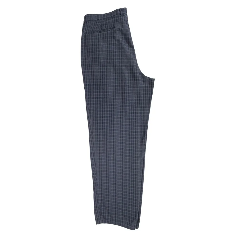 Tommy Hilfiger Plaid Pleated Trousers 38 (fits 36x32) Blue Gray Vintage Baggy‎